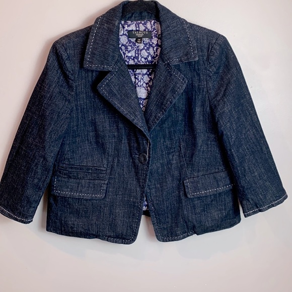 Talbots Cropped Denim Blazer With Contrast Trim - Picture 5 of 9